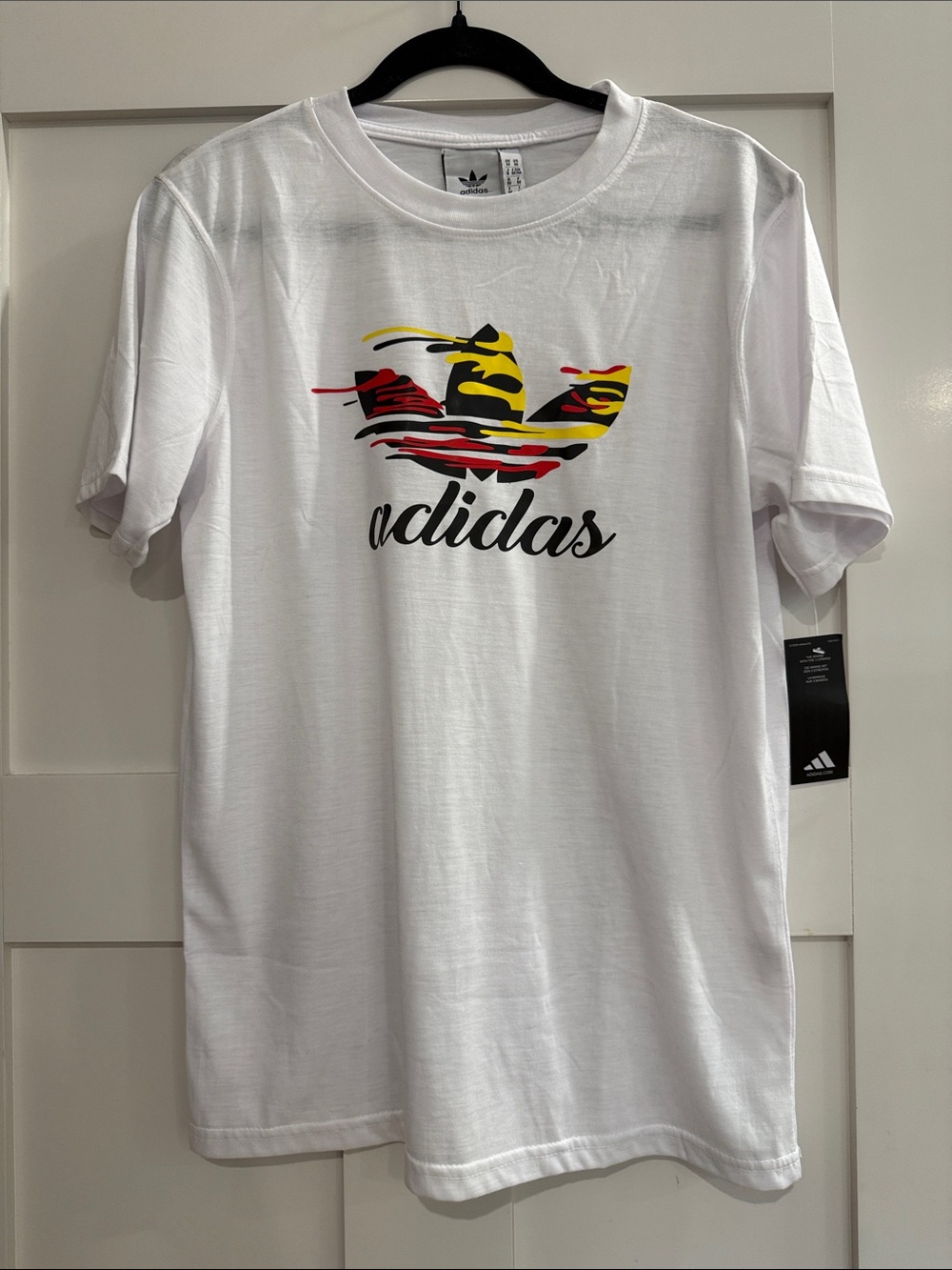 NWT Adidas Men’s White Short-Sleeve Tee with Yellow & Red